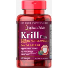 Комплекс незаменимых жирных кислот Puritan's Pride Krill Plus 1085 мг Active Omega 3 60 капсул