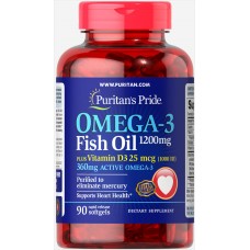 Комплекс незаменимых жирных кислот Puritan's Pride Omega 3 Fish Oil 1200 мг plus Vitamin D3 1000IU 90 капсул