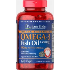 Комплекс незаменимых жирных кислот Puritan's Pride Omega 3 Triple Strength 1360 мг 120 капсул
