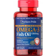 Комплекс незаменимых жирных кислот Puritan's Pride Omega 3 Triple Strength 1360 мг 60 капсул