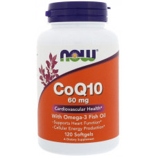 Антиоксидант для поддержки сердечно-сосудистой системы Now Foods CoQ10 with Omega 3 60 мг 120 капсул