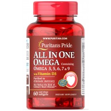 Комплекс незаменимых жирных кислот Puritan's Pride All In One Omega 3, 5, 6, 7 and 9 with Vitamin D3 60 капсул
